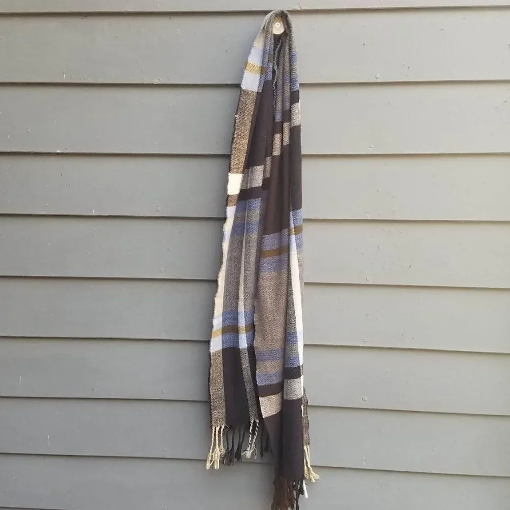 Cashmere feel Italian Design Brown Blue Tan Scarf